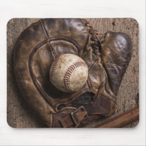 Vintage Baseball Equipment Mouse Pad