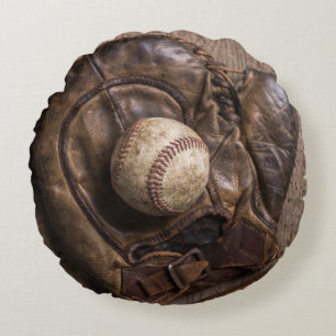 Vintage Baseball Equipment Round Pillow