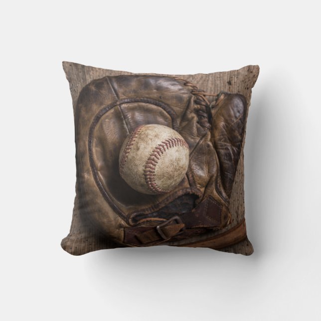 Vintage Baseball Equipment Throw Pillow (Front)