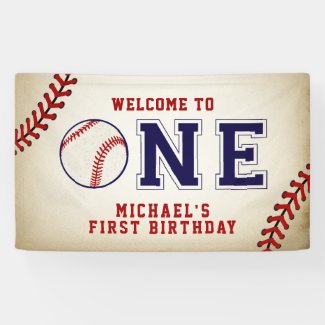 Vintage Baseball First Birthday Banner
