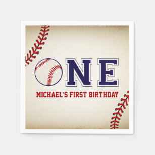 Vintage Baseball First Birthday Napkins