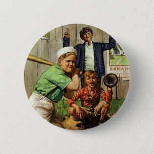 Vintage Baseball Game, Children Boys Sports Player Pinback Button