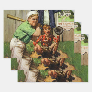 Vintage Baseball Game, Children Boys Sports Player Wrapping Paper Sheets