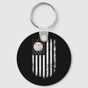 Vintage Baseball Game Day American Flag For Dad &a Keychain