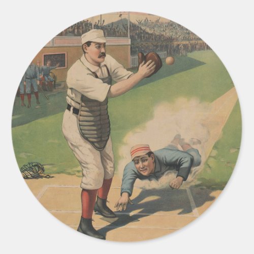 Vintage baseball game home base classic round sticker
