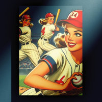 Vintage Baseball Girls Illustration