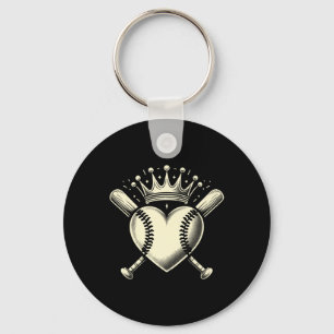 Vintage Baseball Heart Crown Baseball Premium Keychain