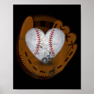 Vintage Baseball Heart Shirt Funny Valentines Day Poster
