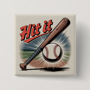 Vintage Baseball "Hit It" Retro Sports Button