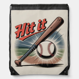 Vintage Baseball "Hit It" Retro Sports Drawstring Bag