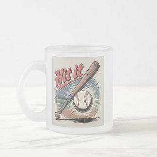 Vintage Baseball "Hit It" Retro Sports Frosted Glass Coffee Mug