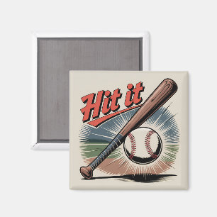 Vintage Baseball "Hit It" Retro Sports Magnet