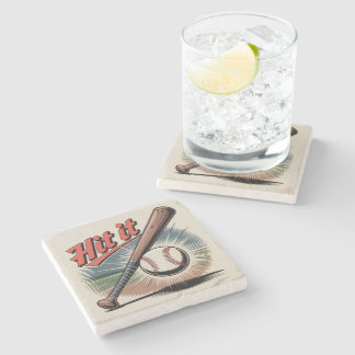Vintage Baseball "Hit It" Retro Sports Stone Coaster