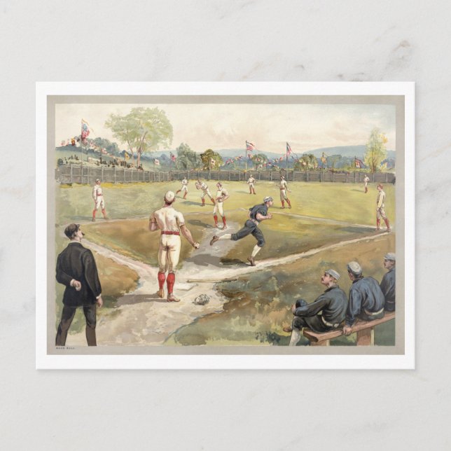 Vintage Baseball Illustration Postcard (Front)