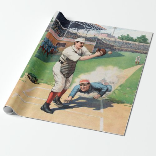 Vintage Baseball Illustration Wrapping Paper