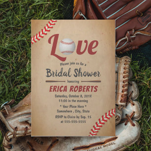 Vintage Baseball Love Sports Theme Bridal Shower Invitation