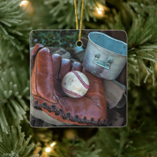 Vintage Baseball Mit and Ball Baseball  Glove Amer Ceramic Ornament