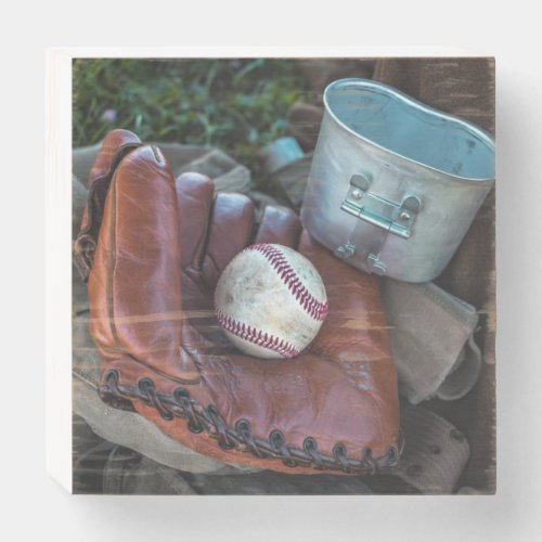 Vintage Baseball Mit and Ball Baseball  Glove Amer Wooden Box Sign