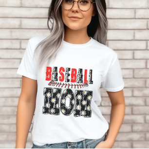 Vintage Baseball Mom-Distressed Floral Pattern T-Shirt