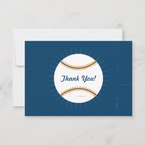 Vintage Baseball Navy Blue and Orange Flat Thank You Card