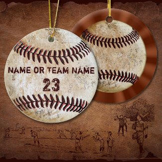 Vintage Baseball Ornaments with NAME and NUMBER
