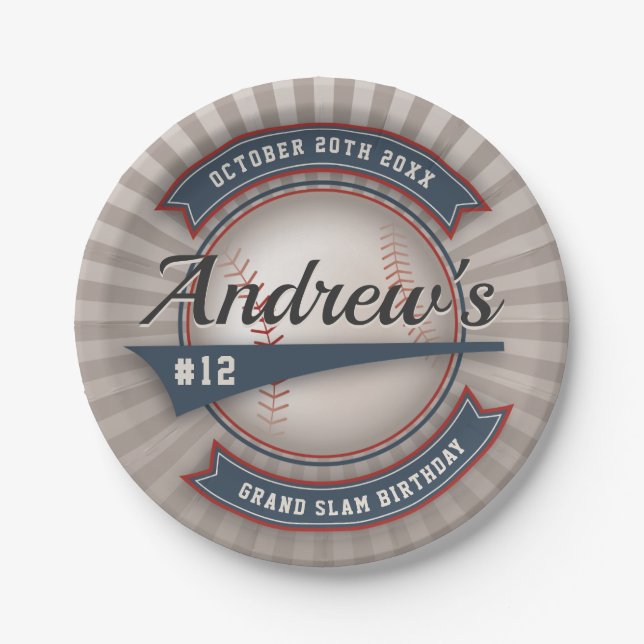 Vintage Baseball Party Paper Plate (Front)