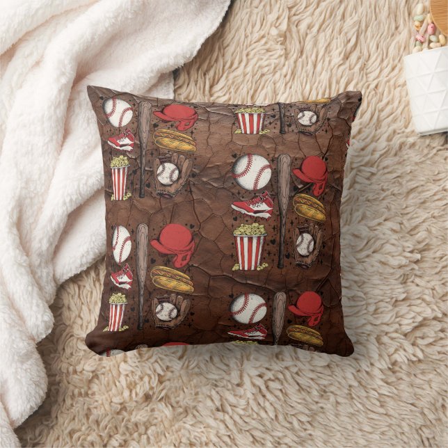 Vintage Baseball Pattern Throw Pillow (Blanket)