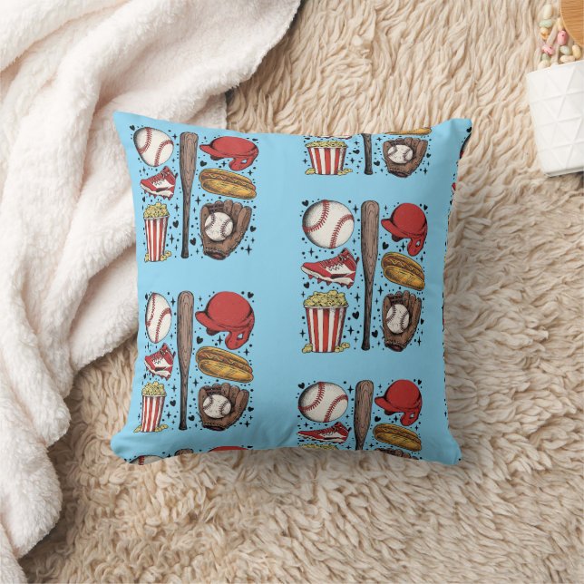 Vintage Baseball Pattern Throw Pillow (Blanket)