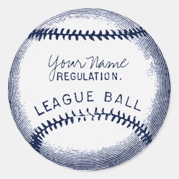 Vintage Baseball  Personalized Ball Classic Round Sticker by JoyMerrymanStore at Zazzle