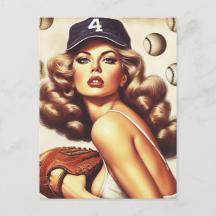 Vintage Baseball Pin-Up Postcard