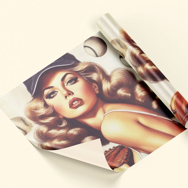 Vintage Baseball Pin-Up Wrapping Paper (Creator Uploaded)