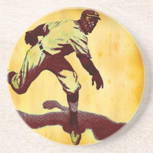 Vintage Baseball Pitcher Sandstone Coaster