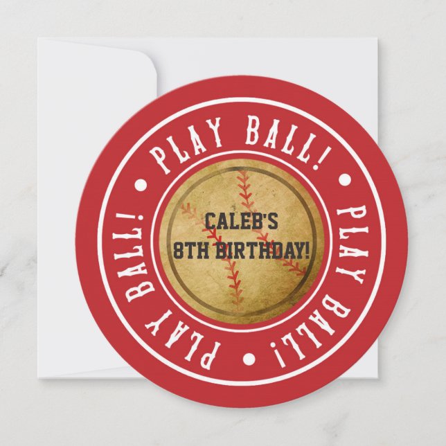 Vintage Baseball PLAY BALL Red Party Invitation (Front)