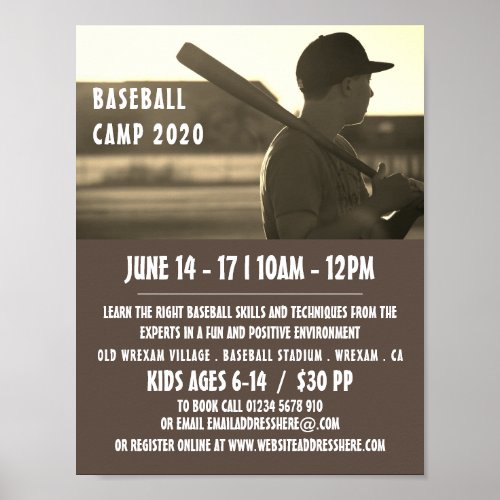 Vintage Baseball Player Baseball Camp Advertising Poster