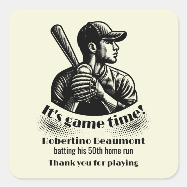 Vintage Baseball Player Men's 50th Birthday Square Sticker (Front)