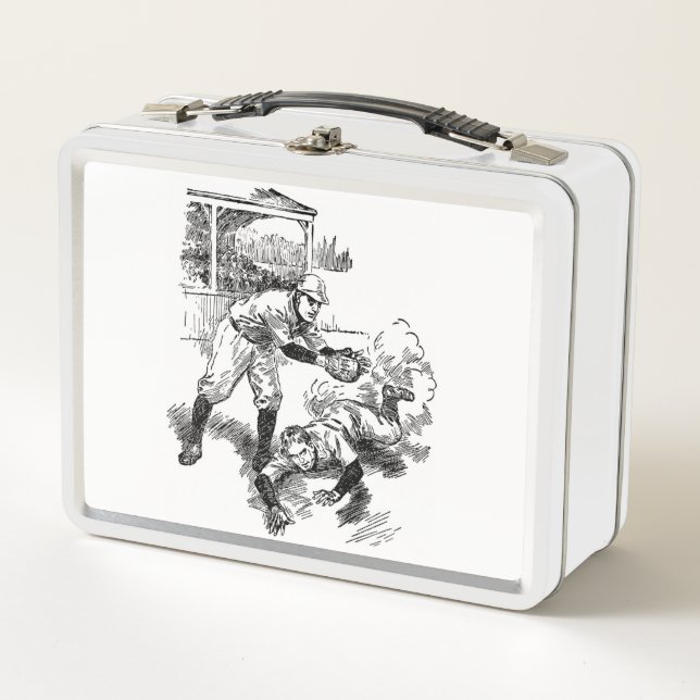 Vintage Baseball Player Metal Lunch Box (Front)