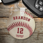 Vintage Baseball Player Name Number Personalized Keychain<br><div class="desc">Ideal gift for the baseball player,  coach or player's fan you know. Personalize with name,  jersey number,  team name or other text. Contact the designer via Zazzle Chat or makeitaboutyoustore@gmail.com if you'd like this design modified or on another product.</div>