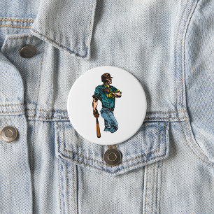 Vintage Baseball Player Retro Sports Artwork Button