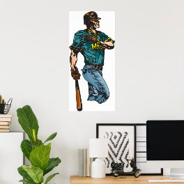 Vintage Baseball Player Retro Sports Artwork Poster