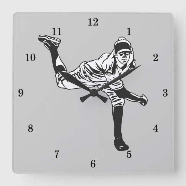 Vintage Baseball Player Square Wall Clock (Front)