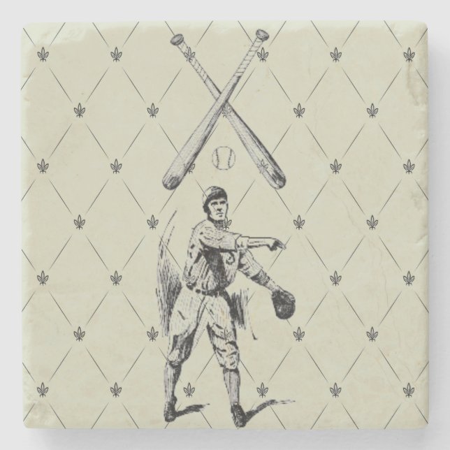 Vintage Baseball Player Stone Coasters (Front)