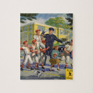 Vintage Baseball Players and Police Crossing Guard Jigsaw Puzzle