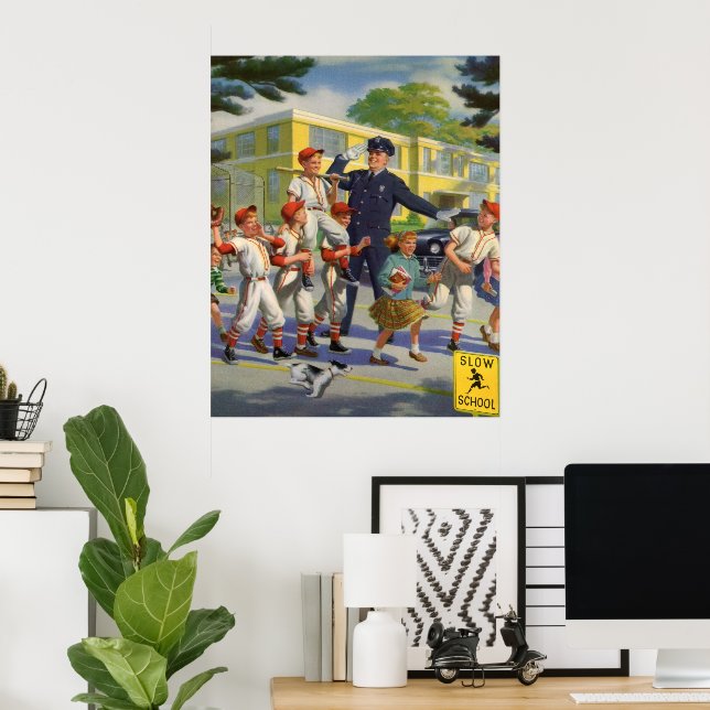 Vintage Baseball Players and Police Crossing Guard Poster (Home Office)