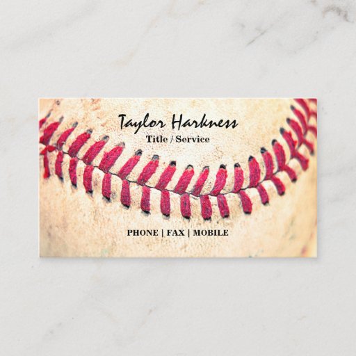 Customizable Vintage Baseball Red Stitches Close Up Photo Business Card Template