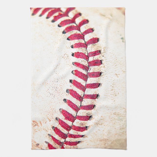 Vintage Baseball Red Stitches Close Up Photo Towel (Vertical)