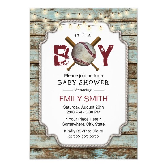 Vintage Baseball Rustic Wood Boy Baby Shower Invitation | Zazzle.com