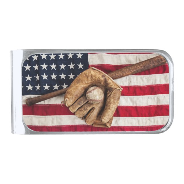 Vintage Baseball Silver Finish Money Clip (Front)