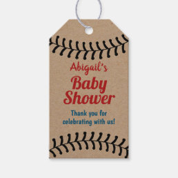 Vintage Baseball Sports Baby Shower Rustic Kraft Gift Tags