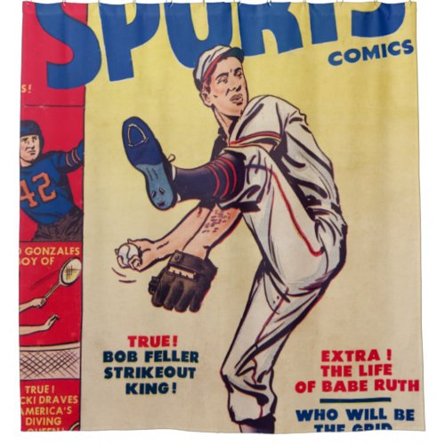 Vintage Baseball Sports Pitcher Baseball Player Shower Curtain