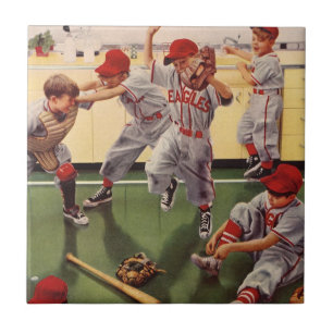 Vintage Baseball Sports Team, Boys Roughhousing Ceramic Tile